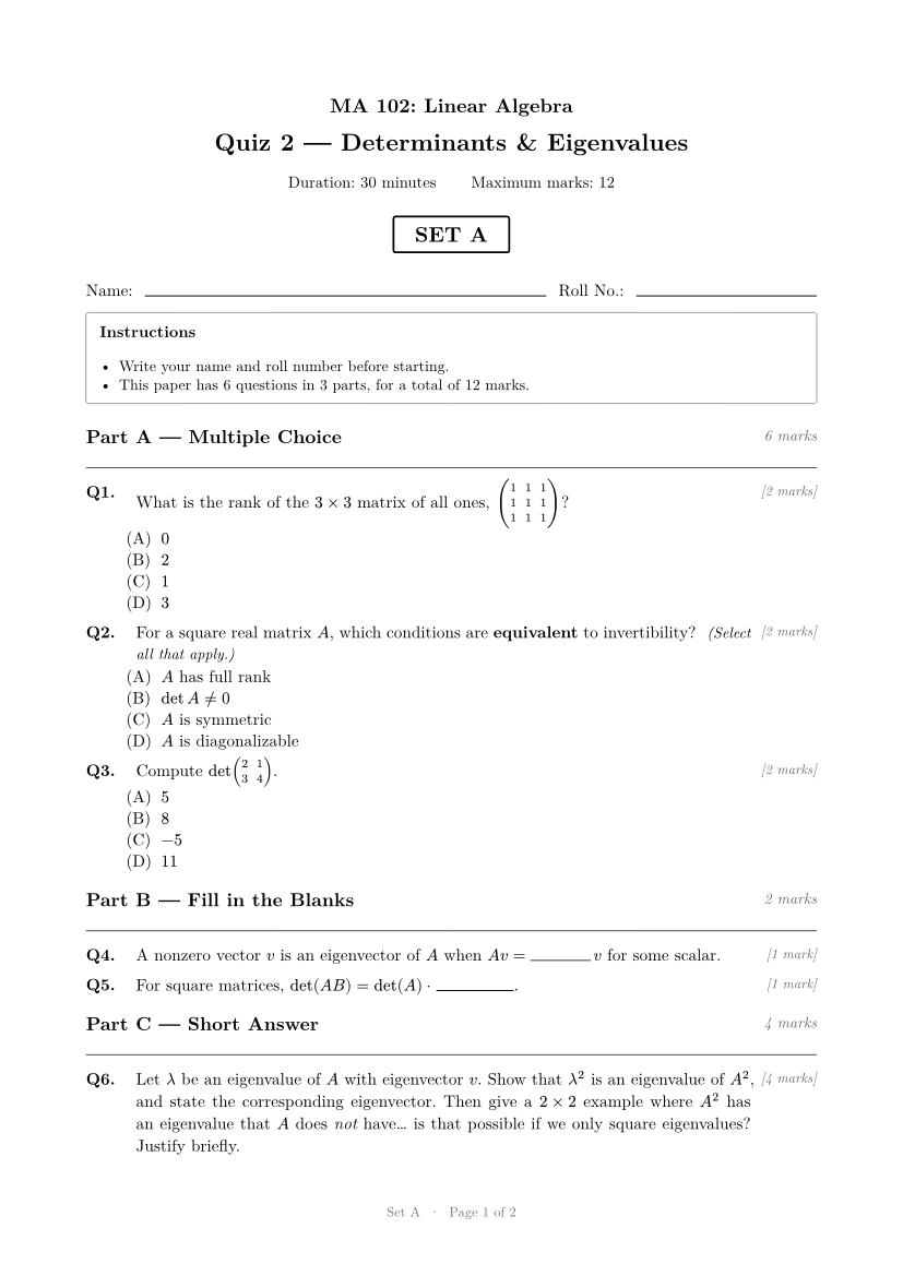 Set A, page 1